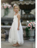 Straight Neck Ivory Lace Tulle Boho Flower Girl Dress